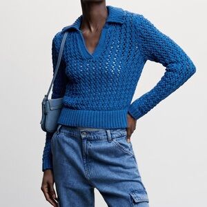 MANGO Collared Cropped Knit Sweater size Large